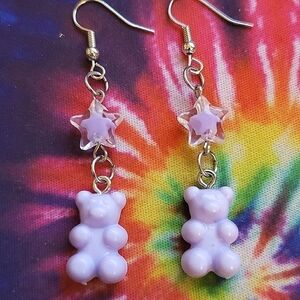 Handmade Lightweight Purple Kawaii Star Gummy Bear Dangle Earrings